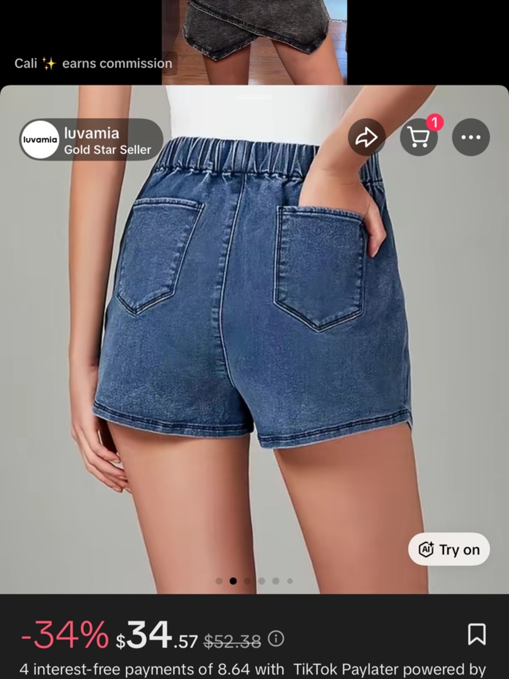 NWT Women's Black Asymmetrical Denim Skort - Picture 6 of 6